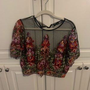 Cropped sheer patterned top